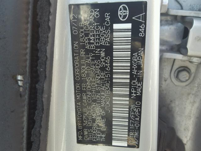 JTDKDTB34C1516446 - 2012 TOYOTA PRIUS C SILVER photo 10