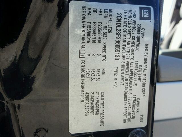 2CNDL23F286059120 - 2008 CHEVROLET EQUINOX LS BLACK photo 10