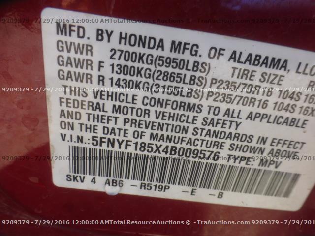 5FNYF185X4B009576 - 2004 HONDA PILOT EXL RED photo 12