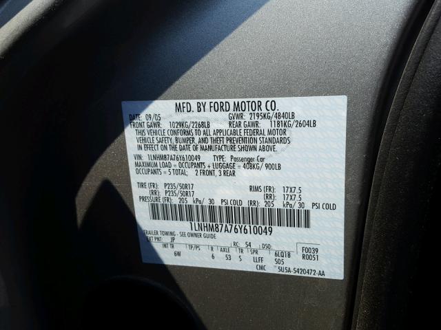 1LNHM87A76Y610049 - 2006 LINCOLN LS 银色 照片 10