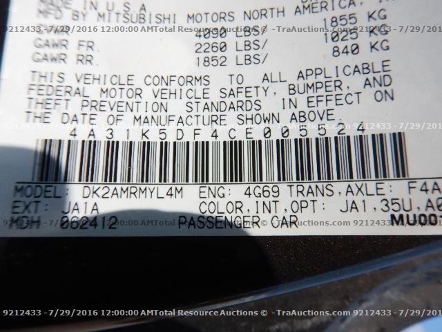 4A31K5DF4CE005524 - 2012 MITSUBISHI ECLIPSE GS GRAY photo 12