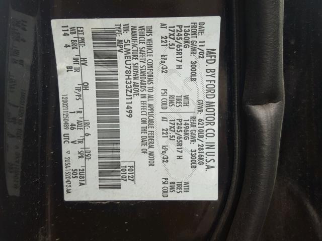 5LMEU78H33ZJ11499 - 2003 LINCOLN AVIATOR BLACK photo 10