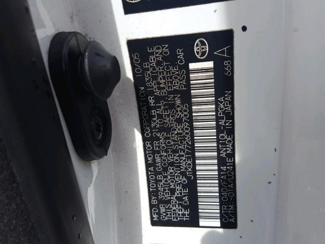 JTKDE177260097005 - 2006 TOYOTA SCION TC 白色 照片 10