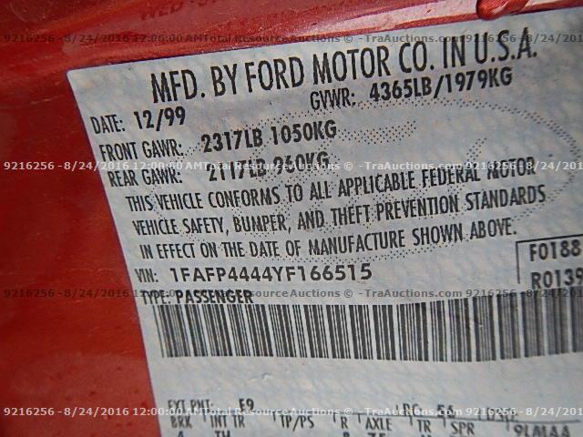 1FAFP4444YF166515 - 2000 FORD MUSTANG RED photo 11