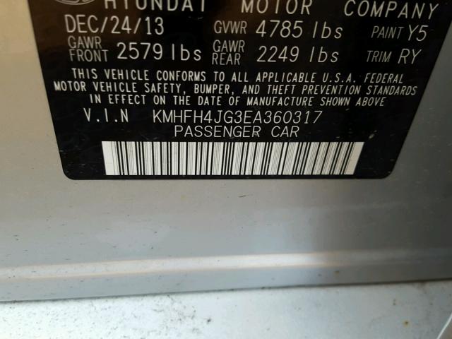 KMHFH4JG3EA360317 - 2014 HYUNDAI AZERA GLS SILVER photo 10