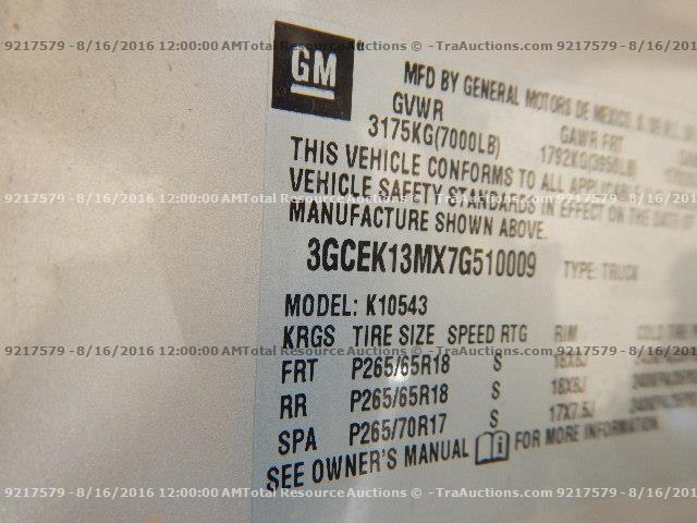 3GCEK13MX7G510009 - 2007 CHEVROLET SILVERADO SILVER photo 12