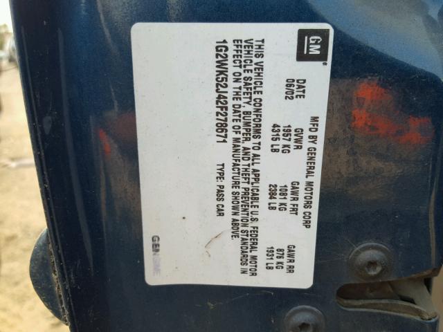 1G2WK52J42F278671 - 2002 PONTIAC GRAND PRIX GREEN photo 10