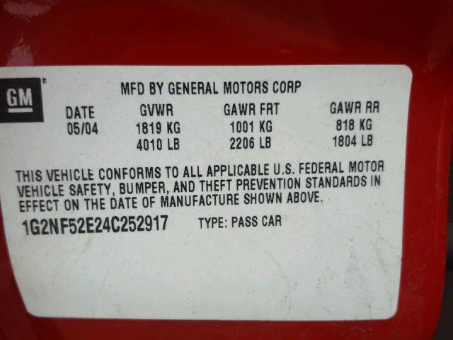 1G2NF52E24C252917 - 2004 PONTIAC GRAND AM S Qırmızı foto 10