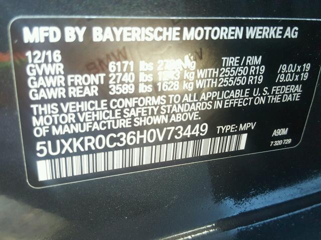 5UXKR0C36H0V73449 - 2017 BMW X5 XDRIVE3 GRAY photo 10