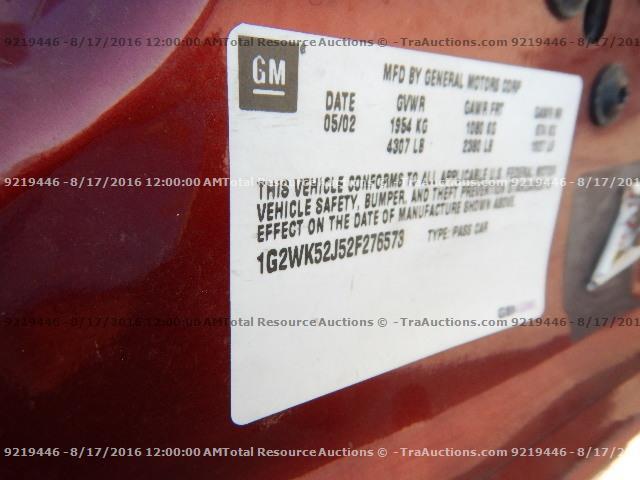 1G2WK52J52F276573 - 2002 PONTIAC GRAND PRIX MAROON photo 12