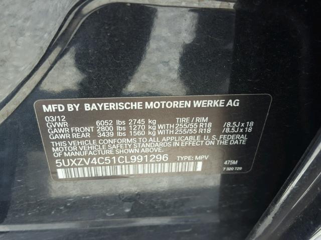 5UXZV4C51CL991296 - 2012 BMW X5 XDRIVE3 BLACK photo 10