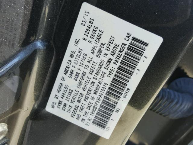 19UUB1F35FA016976 - 2015 ACURA TLX CHARCOAL photo 10