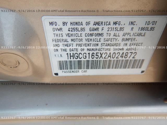 1HGCG165X2A024872 - 2002 HONDA ACCORD EX GOLD photo 12