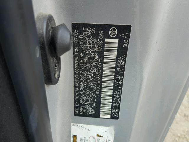 JTKDE167660079575 - 2006 TOYOTA SCION TC 银色 照片 10