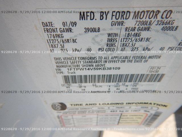 1FTPW14V59KB38109 - 2009 FORD F150 WHITE photo 12