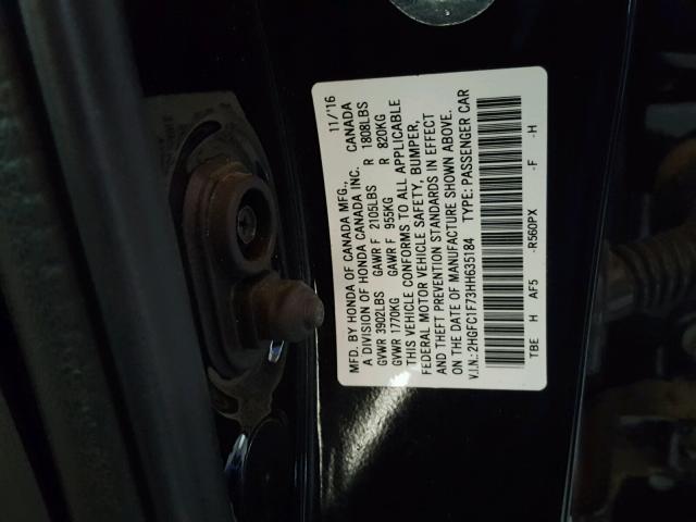 2HGFC1F73HH635184 - 2017 HONDA CIVIC EXL 石墨色 照片 10