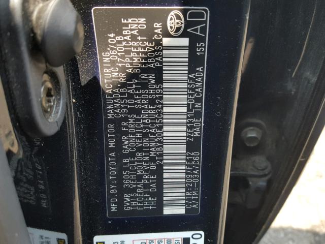 2T1BY30E15C342195 - 2005 TOYOTA COROLLA XR 黑色 照片 10