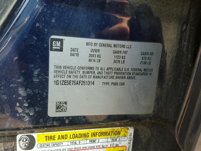 1G1ZE5E76AF261314 - 2010 CHEVROLET MALIBU LTZ 蓝色 照片 10