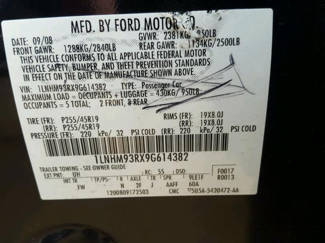 1LNHM93RX9G614382 - 2009 LINCOLN MKS BLACK photo 10