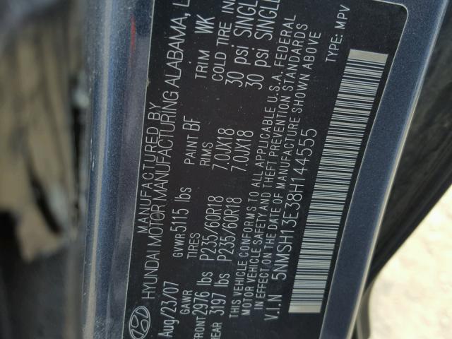 5NMSH13E38H144555 - 2008 HYUNDAI SANTA FE S BLUE photo 10