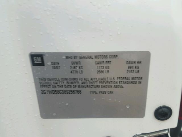 2G1WD58C389256766 - 2008 CHEVROLET IMPALA SUP 白色 照片 10