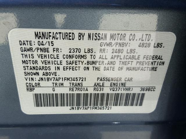 JN1BV7AP1FM345721 - 2015 INFINITI Q50 BASE Azul foto 10