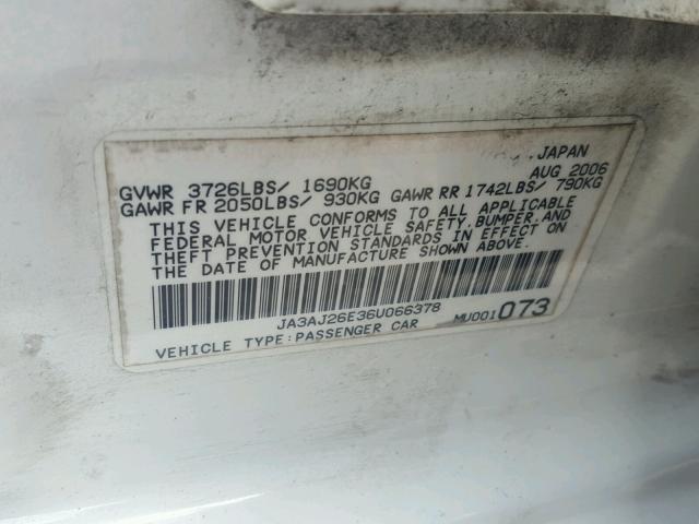 JA3AJ26E36U066378 - 2006 MITSUBISHI LANCER ES WHITE photo 10