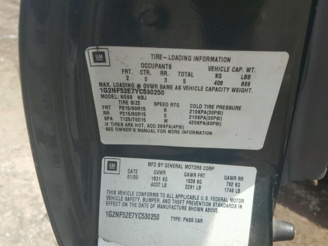 1G2NF52E7YC530250 - 2000 PONTIAC GRAND AM S მწვანე ფოტო 10