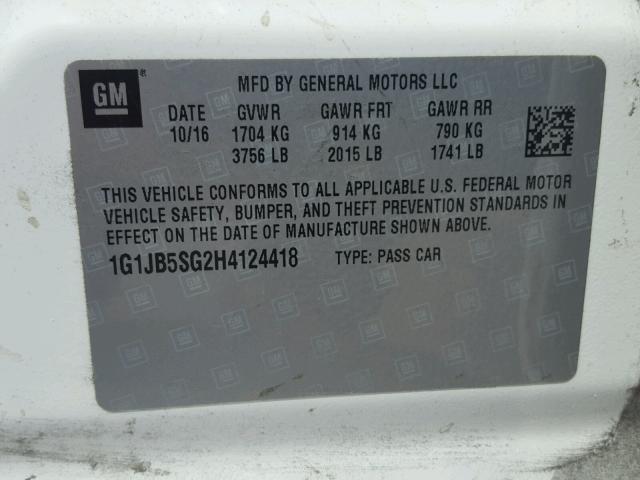 1G1JB5SG2H4124418 - 2017 CHEVROLET SONIC LS 白色 照片 10