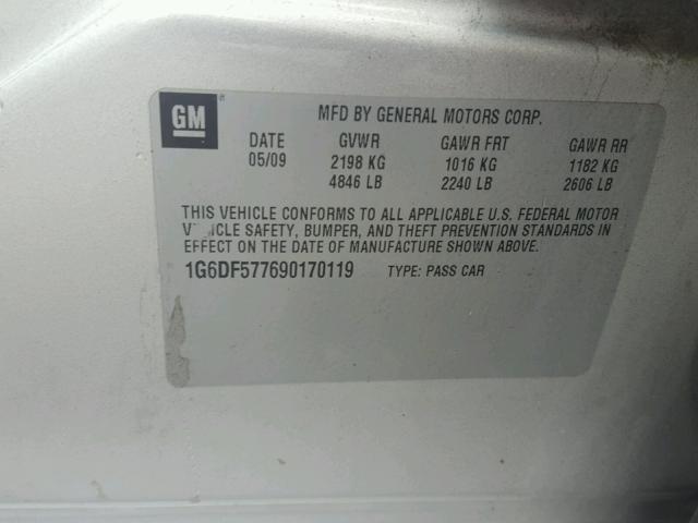 1G6DF577690170119 - 2009 CADILLAC CTS SILVER photo 10