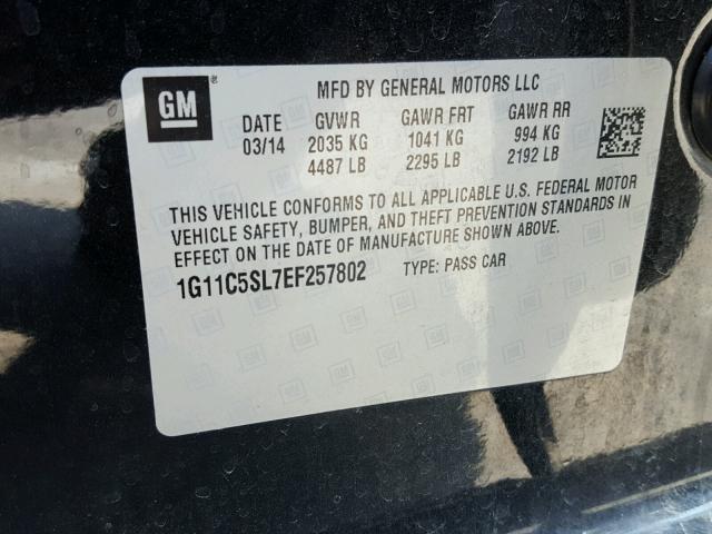 1G11C5SL7EF257802 - 2014 CHEVROLET MALIBU 1LT 黑色 照片 10