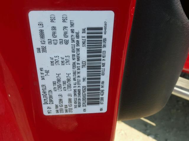 3D7KU28D03G705628 - 2003 DODGE RAM 2500 S RED photo 10