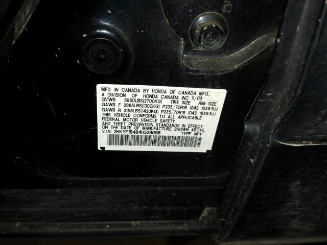 2HKYF18484H528098 - 2004 HONDA PILOT EX BLUE photo 10