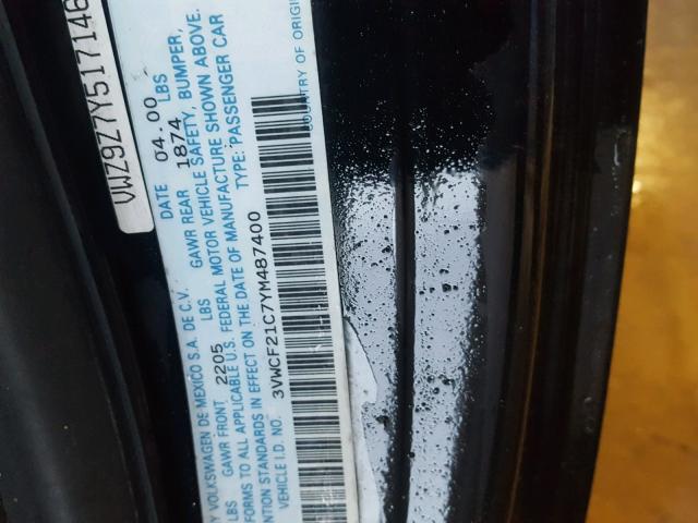 3VWCF21C7YM487400 - 2000 VOLKSWAGEN NEW BEETLE შავი ფოტო 10