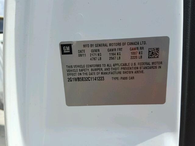 2G1WB5E32C1141223 - 2012 CHEVROLET IMPALA WHITE photo 10