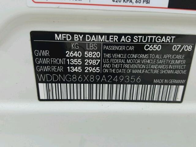 WDDNG86X89A249356 - 2009 MERCEDES-BENZ S 550 4MAT WHITE photo 10