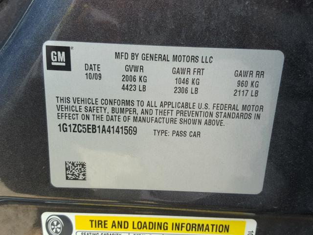 1G1ZC5EB1A4141569 - 2010 CHEVROLET MALIBU 1LT ნაცრისფერი ფოტო 10