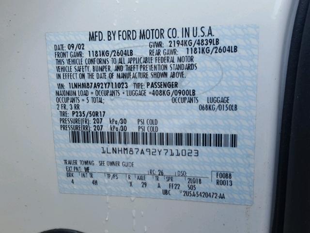 1LNHM87A92Y711023 - 2002 LINCOLN LS 白色 照片 10