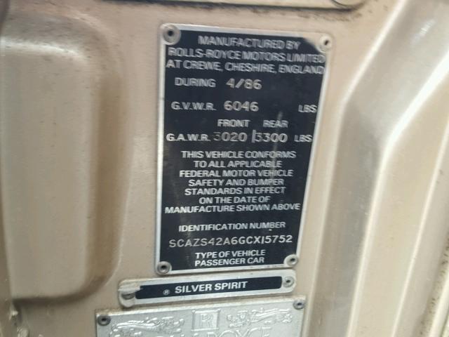 SCAZS42A6GCX15752 - 1986 ROLLS-ROYCE SILVER SPI Qızıl foto 10