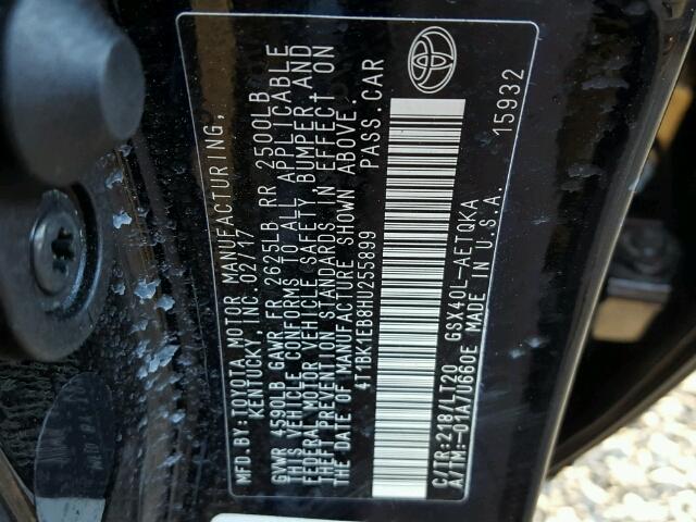 4T1BK1EB8HU255899 - 2017 TOYOTA AVALON XLE BLACK photo 10