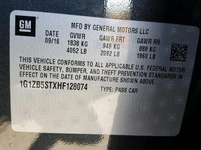 1G1ZB5STXHF128074 - 2017 CHEVROLET MALIBU LS Boz foto 10