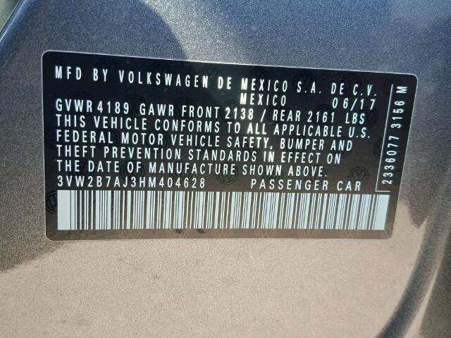 3VW2B7AJ3HM404628 - 2017 VOLKSWAGEN JETTA S Turkuaz foto 10