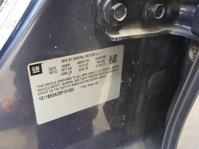 1G11B5SA2DF161950 - 2013 CHEVROLET MALIBU LS ლურჯი ფოტო 10