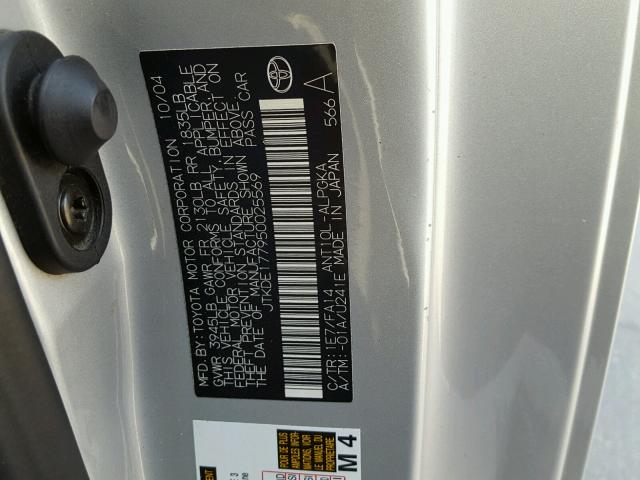 JTKDE177950025569 - 2005 TOYOTA SCION TC 银色 照片 10