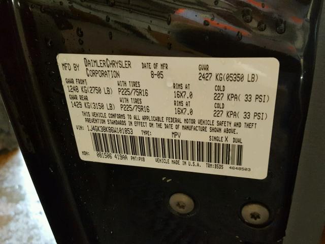 1J4GK38K86W101853 - 2006 JEEP LIBERTY RE BLACK photo 10