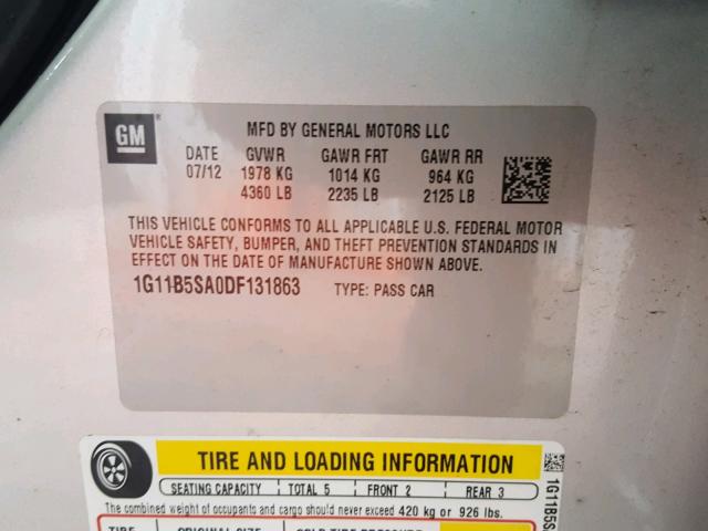 1G11B5SA0DF131863 - 2013 CHEVROLET MALIBU LS 银色 照片 10