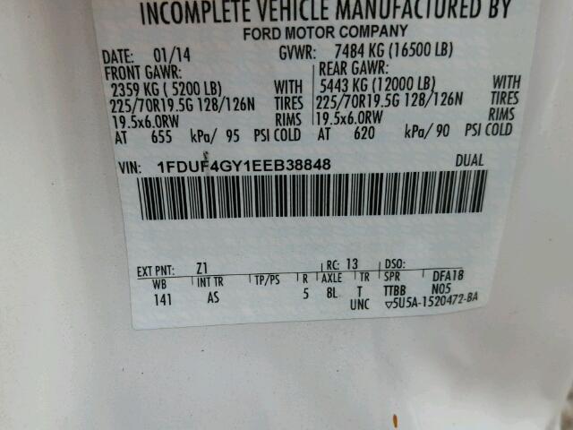 1FDUF4GY1EEB38848 - 2014 FORD F450 SUPER WHITE photo 10