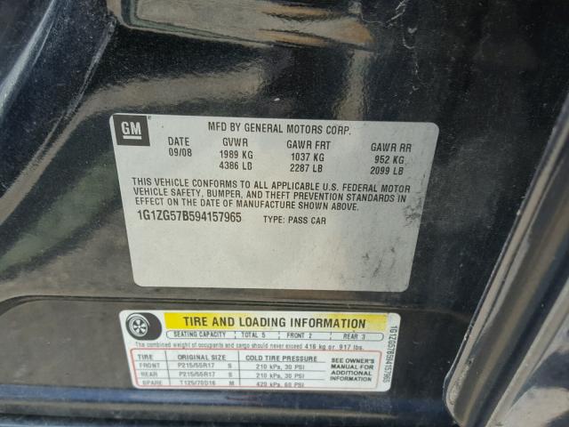 1G1ZG57B594157965 - 2009 CHEVROLET MALIBU LS BLACK photo 10