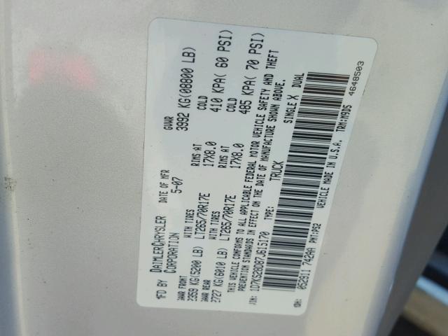 1D7KS28D87J615170 - 2007 DODGE RAM 2500 S SILVER photo 10