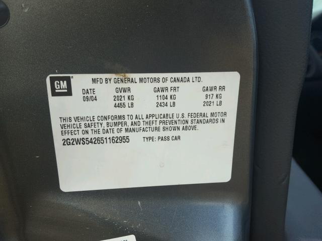 2G2WS542651162955 - 2005 PONTIAC GRAND PRIX GRAY photo 10